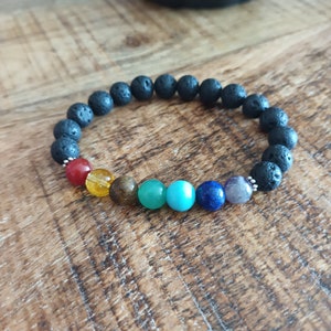 Lava Stone Chakra Bracelet: 7 Gemstones, Essential Oil Diffuser