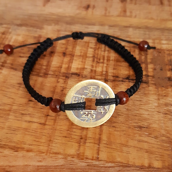 Feng Shui Münze altes chinesisches Armband für Glücksgeschenke, verstellbares gewebtes Armband, Geld und Wohlstandsarmband Meditationsgeschenke