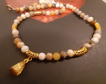 Agate Beaded Necklace, Multicolor Agate necklace, Natural stone necklace, Gemstone jewelry, Agate jewelry, Birthstone necklace