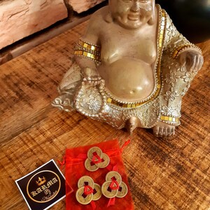 Talisman porte-bonheur Feng Shui 3 pièces attachées pour attirer la richesse dans une boîte cadeau/sac/portefeuille, pièces porte-bonheur chinoises, 3 x 3 pièces image 3