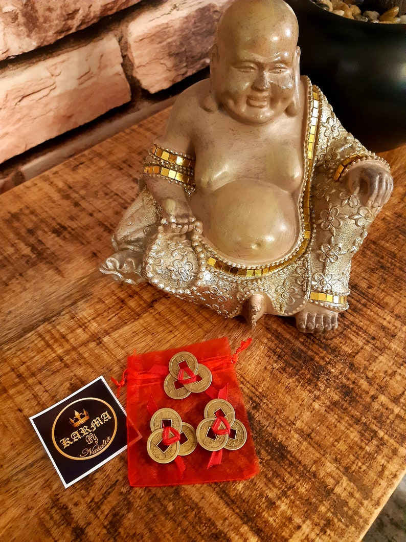 Talisman porte-bonheur Feng Shui 3 pièces attachées pour attirer la richesse dans une boîte cadeau/sac/portefeuille, pièces porte-bonheur chinoises, 3 x 3 pièces image 3