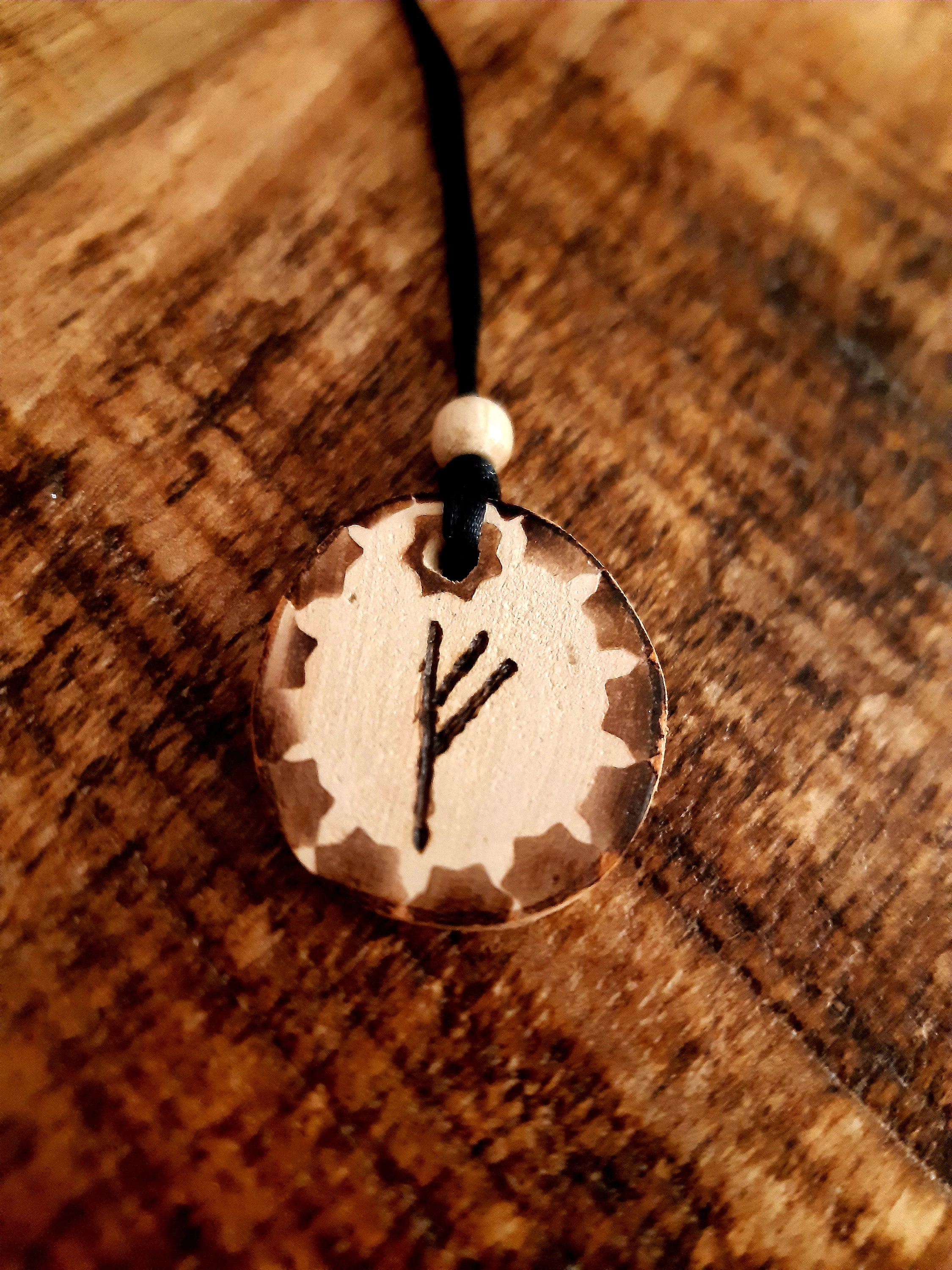 Fehu Elder Futhark Rune Wood Burned Necklace, Handmade Viking Amulet ...
