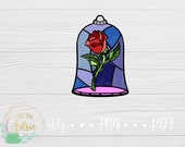 Stained Glass Rose SVG Set Beauty Princess Inspired Set Rose Gift Digital Download Files Custom For Cricut, Silhouette Keychain