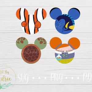 Mouse Shaped SVG Set |  Ocean Set | Digital Download Files | Custom | For Cricut, Silhouette | Character Ear Art | Clown Fish