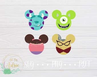 Mouse Shaped SVG Set | Custom Monsters | Digital Files | 4 in 1 | For Cricut, Silhouette | Art Work | PNG and PDF | Mike and Sulley
