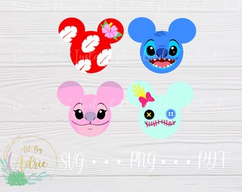 Conjunto SVG en forma de ratón / Ohana significa familia / Archivos de descarga digital / Personalizado / Para Cricut, Silueta / Arte del oído del personaje /