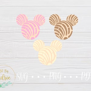 May include: Three Mickey Mouse shaped designs in pink, brown, and cream. The designs are inspired by the Mexican pastry "Concha".