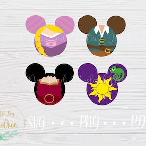 Mouse Shaped SVG Set | Long Hair Princess Set | Digital Download Files | Custom | For Cricut, Silhouette | Character Ear Art | Rapunzel