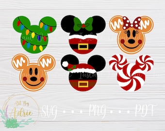 Colección navideña / Archivos de descarga digital / Personalizado / Para Cricut, Silhouette / Arte de orejas de personajes / SVG con forma de ratón