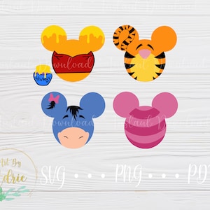 Conjunto SVG en forma de ratón / Bosque de los Cien Acres / Archivos de descarga digital / Personalizado / Para Cricut, Silueta / Arte del oído del personaje