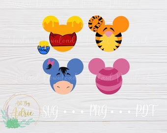 Conjunto SVG en forma de ratón / Bosque de los Cien Acres / Archivos de descarga digital / Personalizado / Para Cricut, Silueta / Arte del oído del personaje