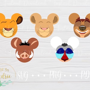 Conjunto SVG en forma de ratón / León / En el conjunto de la jungla / Archivos de descarga digital / Personalizado / Para Cricut, Silueta / Arte de oreja de personaje