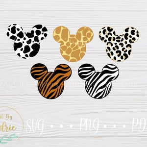 Animal Print Leopard Cow Tiger Zebra Giraffe SVG Mouse Set | Digital Download Files | Custom | For Cricut, Silhouette | Character Ear Art
