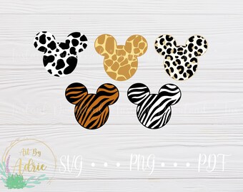 Animal Print Leopard Cow Tiger Zebra Giraffe SVG Mouse Set | Digital Download Files | Custom | For Cricut, Silhouette | Character Ear Art