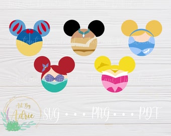 Conjunto SVG en forma de ratón / Colección Princess / Princesa clásica / Archivos de descarga digital / Personalizado / Para Cricut, Silueta / Arte de oreja de personaje