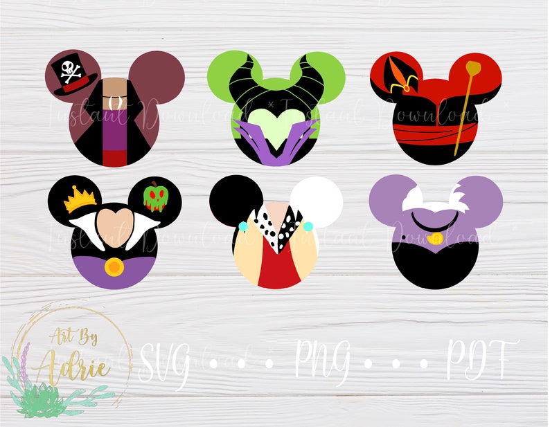 Puede incluir: Seis orejas de Mickey Mouse de diferentes villanos de Disney. Las orejas son moradas, verdes, rojas, blancas y negras. Cada oreja presenta a un villano diferente de las pel&iacute;culas de Disney. Los villanos incluyen Mal&eacute;fica, &Uacute;rsula, Cruella de Vil, la Reina Malvada, Jafar y el Capit&aacute;n Garfio.