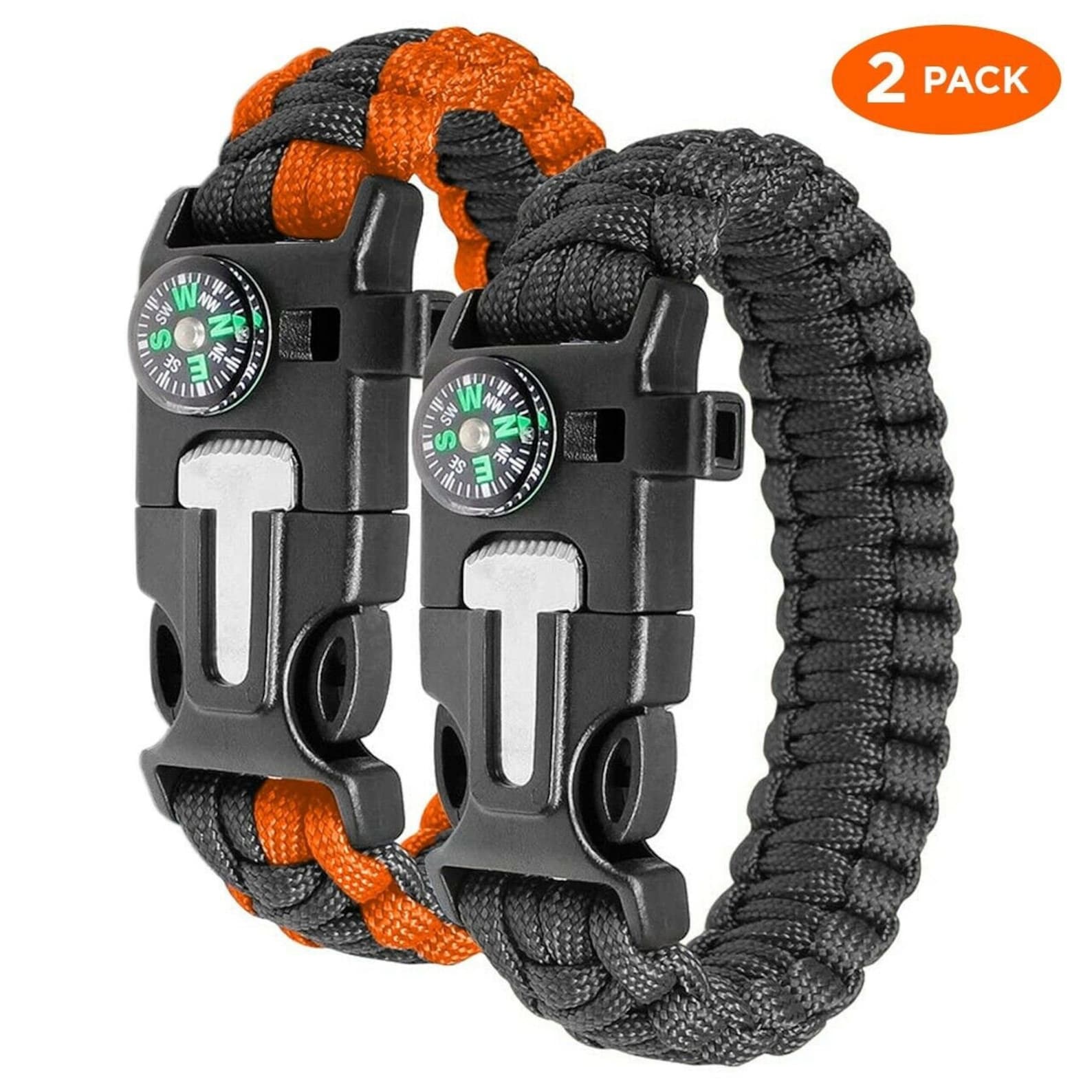 2 Pack Survival Paracord Bracelet Survival Kit Firestarter Etsy