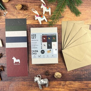 Set di 6 cartoline di Natale - Cavalli Dala - Cartoline di Natale sostenibili fatte a mano - Ordina cartoline di Buon Natale - Cartoline