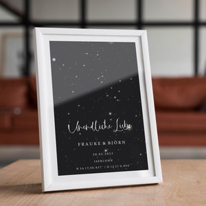 Personalized starry sky poster - wedding gifts - birth gift - baptism gift for children, husband, wife, partner and friend