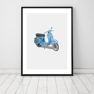 Scooter vintage pintado a mano, scooter, vintage, póster, regalo de Navidad, regalo de cumpleaños, p.e. B. Vespa Piaggio, Peugeot, etc.