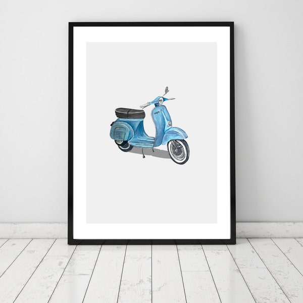 Handgemalter Oldtimer Roller, Scooter, Vintage, Poster, Weihnachtsgeschenk, Geburtstagsgeschenk, z. B. Vespa Piaggio, Peugeot etc.