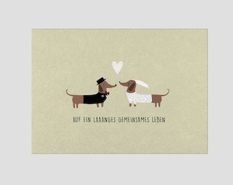Carte de mariage avec enveloppe - Acheter une carte de mariage - Carte postale de félicitations pour le mariage - Teckel