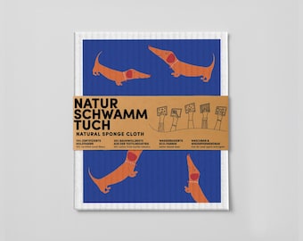 Tryckt svampduk - Taxpresent - Naturlig svampduk med taxmotiv - Inflyttningspresent - Flyttpresent - Present till henne