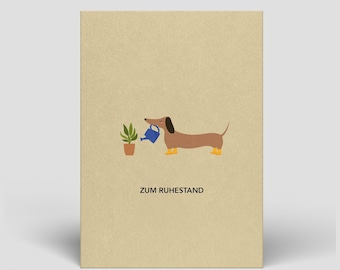 Tarjeta de jubilación de perro salchicha con sobre incluido: postal para jubilación y pensión para hombres o mujeres