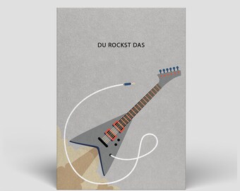 Viel Glück Karte inkl. Umschlag - Postkarte Viel Erfolg - Grußkarte Viel Erfolg wünschen - Viel Glück Karten, Du rockst das, Gitarre