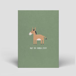 Gute Besserung Karte inkl. Umschlag - Halt die Ohren steif, Genesungswünsche, Viel Erfolg und Viel Glück Postkarte, Esel Karte