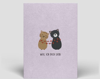 Amor de postal que incluye sobre - tarjeta de aniversario de boda - tarjeta de aniversario - regalo de aniversario o regalo de aniversario de boda, tarjeta de gato