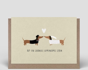 Hochzeitskarte inklusive Umschlag - Karte zur Hochzeit kaufen - Postkarte mit Glückwunsch zur Hochzeit - Dackel