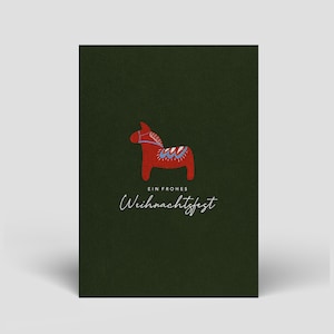 Biglietto di auguri natalizio con cavallo Dala e busta inclusa - Buon Natale - Biglietti di auguri natalizi sostenibili fatti a mano - Cartoline di Natale - Set