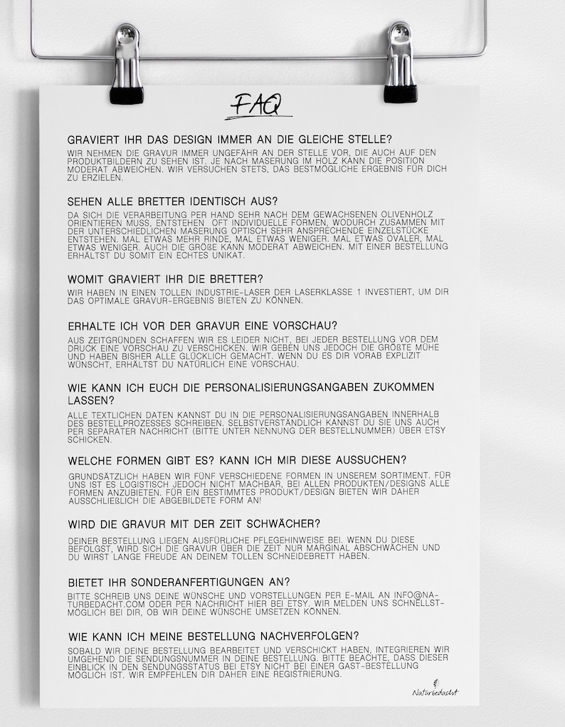 Puede incluir: Preguntas frecuentes sobre el grabado de tablas de cortar de madera de olivo. El texto incluye informaci&oacute;n sobre el proceso de grabado, la personalizaci&oacute;n y el env&iacute;o.