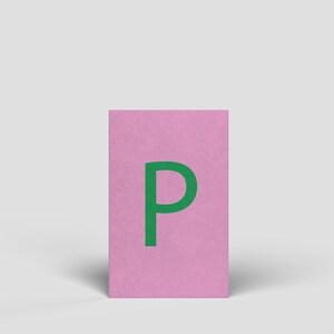 Tarjeta midi letra P - Postal ilustrada de cumpleaños para hombres, mujeres, niños, tarjeta de letras, alfabeto, ABC, aprender letras