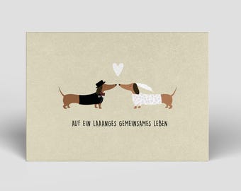 Hochzeitskarte inklusive Umschlag - Karte zur Hochzeit kaufen - Postkarte mit Glückwunsch zur Hochzeit - Dackel