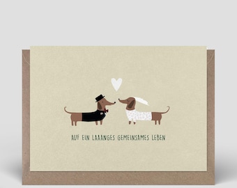 Carte de mariage avec enveloppe - Acheter une carte de mariage - Carte postale de félicitations pour le mariage - Teckel