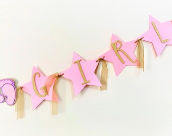 It's a girl banner / Pink, Purple, and Gold baby shower decorations. Girl Baby Shower Banner - Gender Reveal for Baby Girl