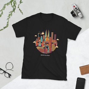 Barcelona, Spain Illustration - Souvenir Travel Short-Sleeve Unisex T-Shirt in various colors