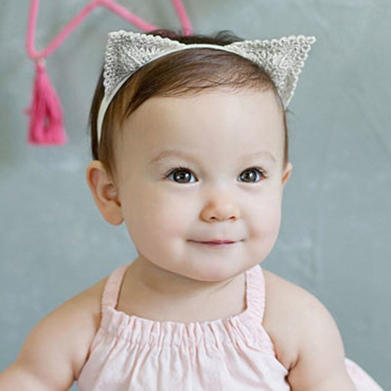 Baby Girls Cat Ears Headband With Soft Delicate Lace Etsy