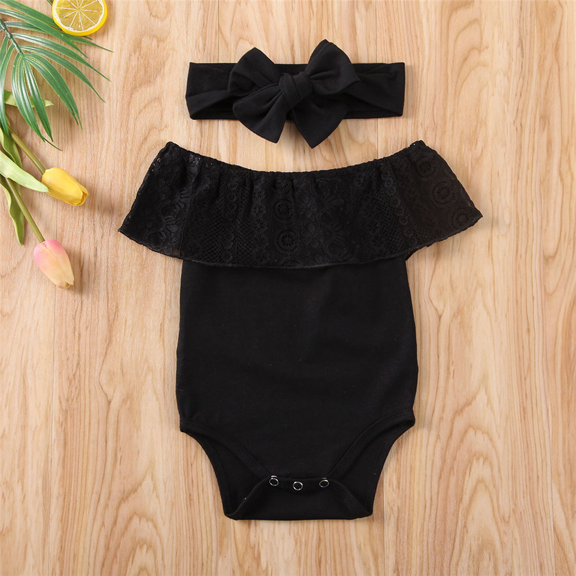 Baby Girl Black 2 Piece Romper With Stylish Lace Romper and Etsy