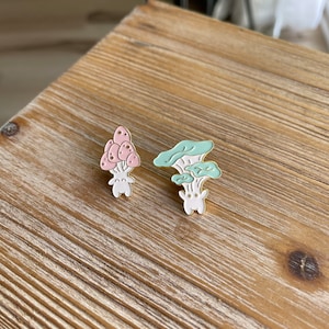 Baby pink and baby blue mushroom enamel pin set
