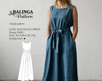 Modello di abito lungo senza maniche, taglie dalla XS alla 2XL