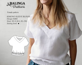 Kimono Camicetta PDF Modello da cucire Modello Pilota Taglie XS-2XL USA 2-12