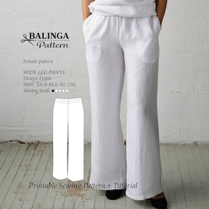 Wide Leg Pants With Pockets PDF Sewing Pattern Sizes XS-2XL USA2 -12