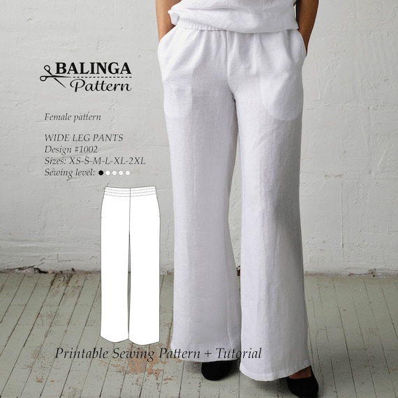 Wide Leg Pants With Pockets PDF Sewing Pattern Sizes XS-2XL USA2 -12