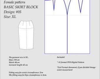Basic Skirt Block Pattern for XL Size Suggested for Beginners and New Patterns Drafting