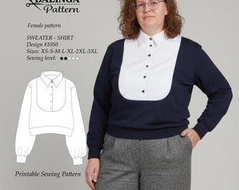 Modello di cucito per maglione e camicia in formato PDF, taglie dalla XS alla 3XL