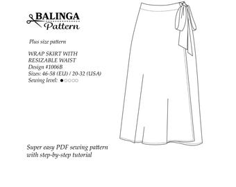 Modello di cucito per gonna avvolgente Taglie forti: USA 20-32, UE 46-58.