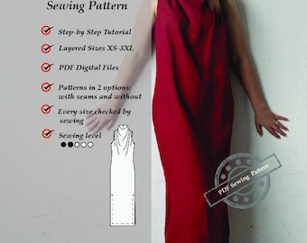 Summer Dress Sewing Pattern: Cowl Neck, Sleeveless, Sizes XS-3XL (PDF Download)